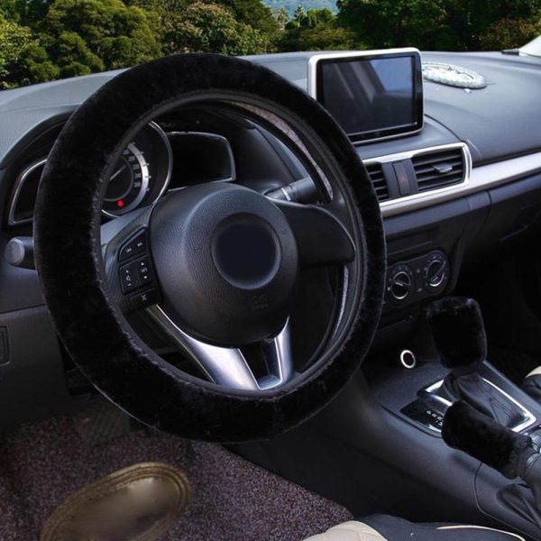 Universal Steering-wheel Plush Car Steering Wheel Covers Winter Faux fur Hand Brake & Gear Cover Set Car Interior Accessories - Image 5