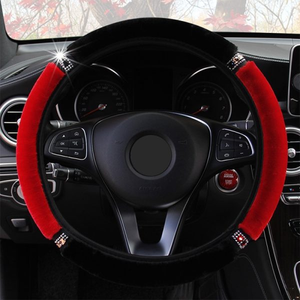 Universal 37-38cm Diameter Soft Plush Rhinestone Car Steering Wheel Cover Interior Accessories Steering-Cover Car-styling - Image 4