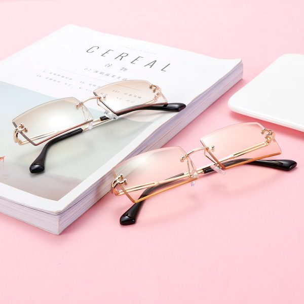 Trendy Men Women Summer Rimless Sunglasses Fashion Small Rectangle Sun Glasses Traveling Style UV400 Shades Eyewear - Image 3
