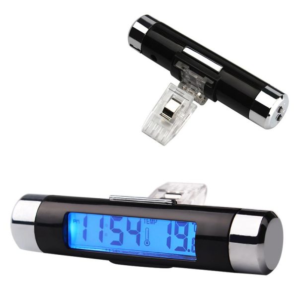 2 in 1 Air Vent Outlet Car Clock Thermometer Blue Backlight Car Styling Auto Accessories Car Digital Time LCD Display Screen - Image 3