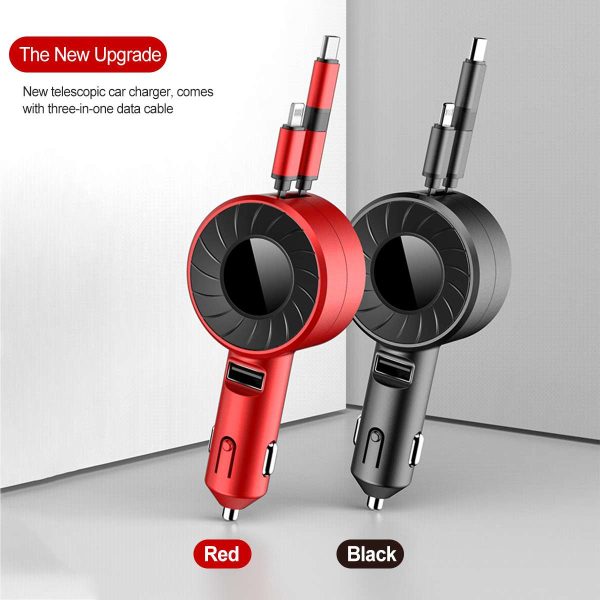 3-IN-1 Car Charger Mobile Phone  Adapter For IOS/Android/Type-C USB Retractable Charging Cable 4.2A Fast Charing For Truck - Image 2