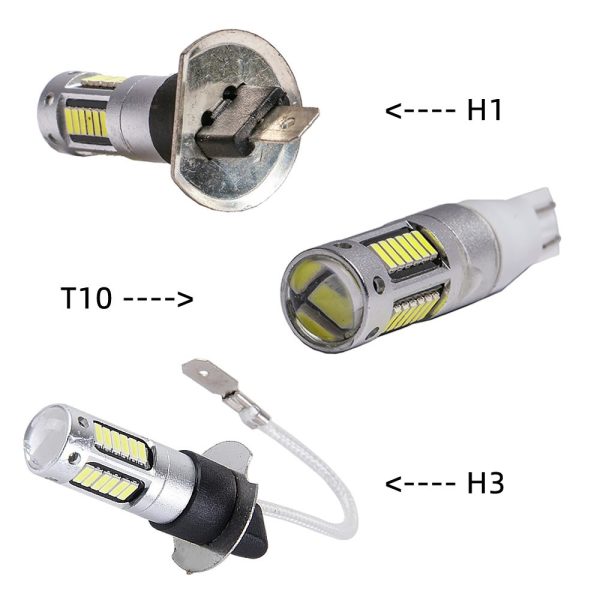 2Pcs H3 H1 W5W T10 White 4014 Chips 30 SMD High Power LED Fog Light Headlight Lamps Bulb Lens DC 12V - Image 5