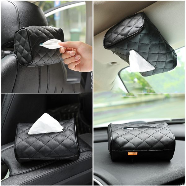 Car Tissue Box Car Hanging Tissue Box Car Supplies Creative Tissue Box Leather Tissue Bag - Image 2