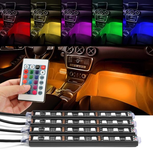 4pcs Car RGB LED Strip Light LED Strip Lights Colors Car Styling Decorative Atmosphere Lamps Car Interior Light With Remote - Image 2