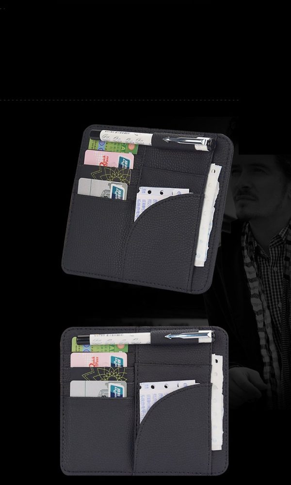MOQIU High Quality Microfiber PU leather Car Sun Visor Glasses clip / card holder multifunctional storage bag clip - Image 6