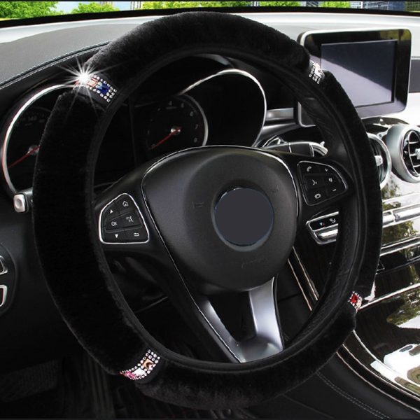 Universal 37-38cm Diameter Soft Plush Rhinestone Car Steering Wheel Cover Interior Accessories Steering-Cover Car-styling - Image 9