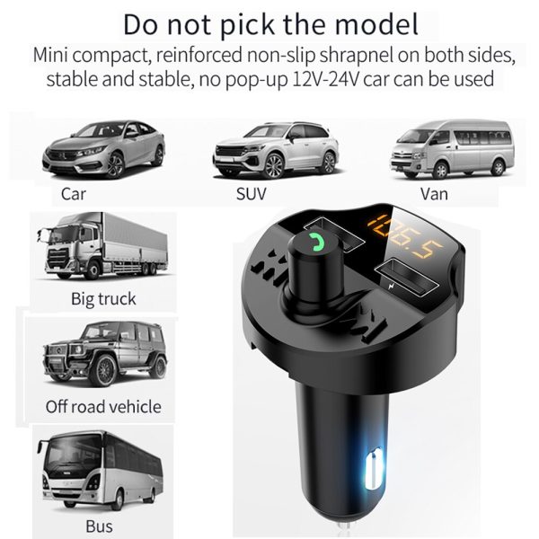 Car Fm Transmitter Bluetooth 5.0 Car Mp3 Player Modulator Adapter Battery Voltage TF Card Hands-free Dual USB Smart Chip T66 - Image 4