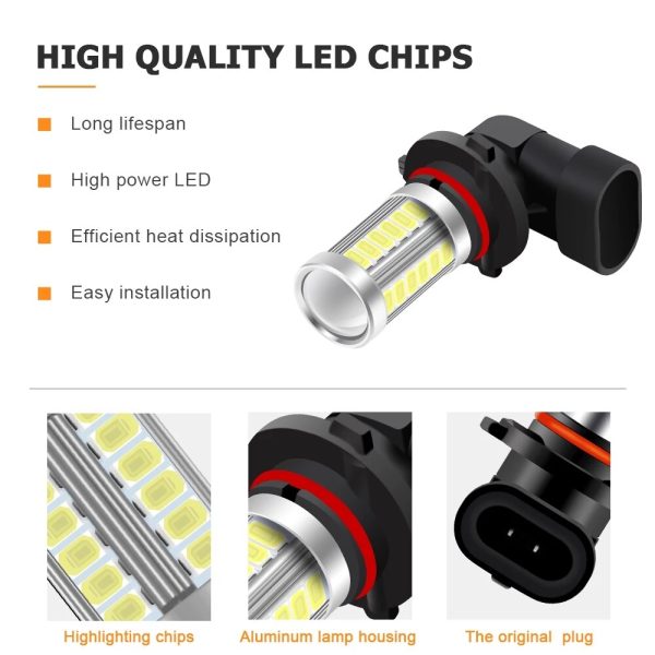 2pcs H8 H11 LED Bulbs HB4 9006 HB3 9005 H16 JP H9 Fog Lights Driving 5730 33SMD Tail Lamp Car Light parking 12V Auto 6000K White - Image 2