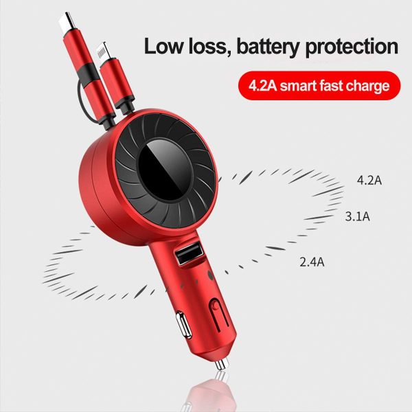 3-IN-1 Car Charger Mobile Phone  Adapter For IOS/Android/Type-C USB Retractable Charging Cable 4.2A Fast Charing For Truck - Image 5
