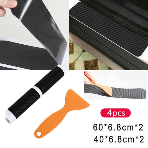 4Pc Black Car Door Plate Stickers Carbon Fiber Look Car Sticker Sill Scuff Cover Anti Scratch Decal Universal For All Car - Image 5