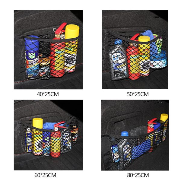 Car Back Rear Trunk Seat Storage Bag Mesh Auto Organizer double-deck Elastic String Net Magic Sticker Pocket Bag Car Accessories - Image 5