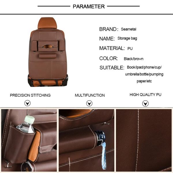 Car Seat Back Storage Bag Organizer Travel Box Pocket PU Leather Universal Stowing Tidying Protector Kids Drink Auto Accessoires - Image 3
