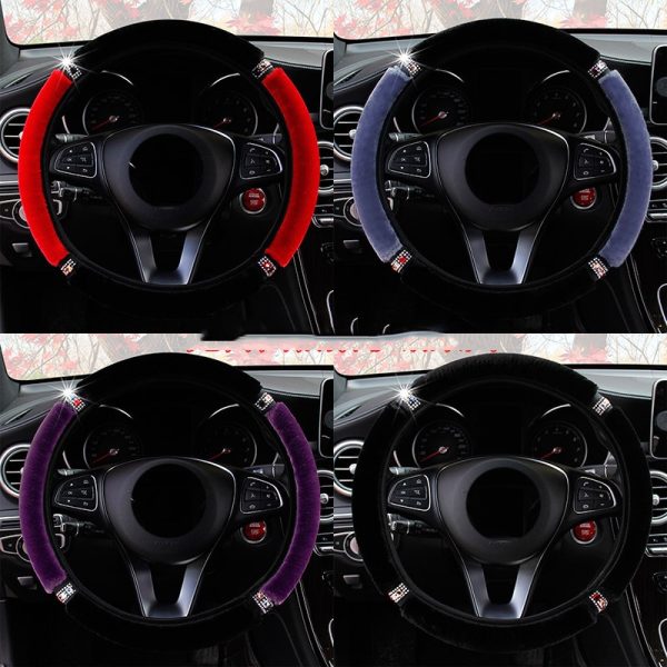 Universal 37-38cm Diameter Soft Plush Rhinestone Car Steering Wheel Cover Interior Accessories Steering-Cover Car-styling - Image 5