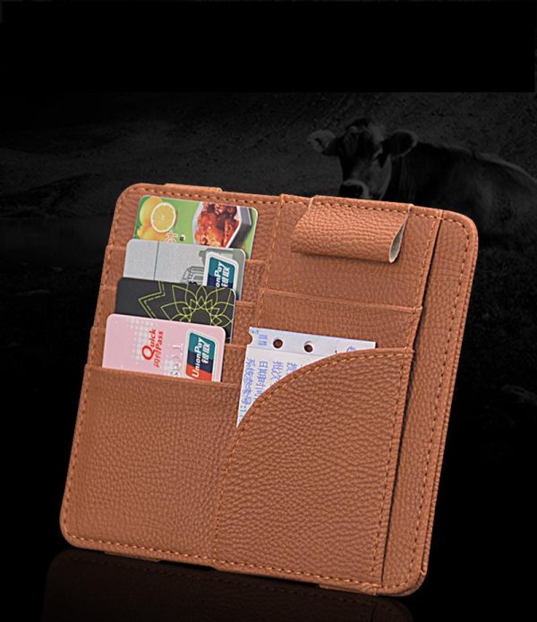 MOQIU High Quality Microfiber PU leather Car Sun Visor Glasses clip / card holder multifunctional storage bag clip - Image 4