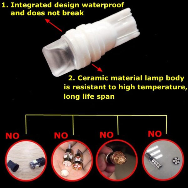 10Pcs T10 W5W Ceramic 3D LED Waterproof Wedge Licence Plate Lights WY5W Turn Side Lamp Car Reading Dome Light Auto Parking Bulb - Image 4