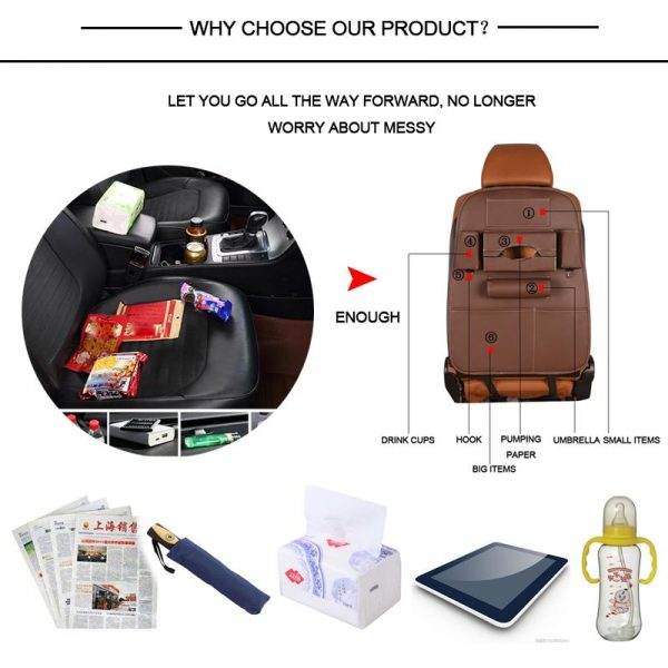 Car Seat Back Storage Bag Organizer Travel Box Pocket PU Leather Universal Stowing Tidying Protector Kids Drink Auto Accessoires - Image 2