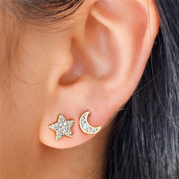 S925 Small Ins 4 Piece Set Star Octagonal Star Four Point Star Moon Earring Set - Image 3