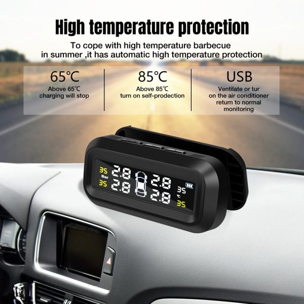 Smart Car TPMS Tire Pressure Monitoring System Solar Power Digital TMPS LCD Display USB Auto Security Alarm Tire Pressure Sensor - Image 4