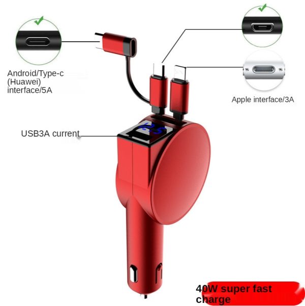 Vogek 3-in-1 Car Charger 60W Super Fast Charging for iPhone Xiaomi Huawei Samsung with Telescopic Charging Cables and Adapters - Image 5