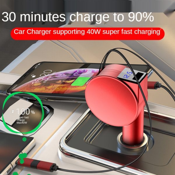 Vogek 3-in-1 Car Charger 60W Super Fast Charging for iPhone Xiaomi Huawei Samsung with Telescopic Charging Cables and Adapters - Image 3