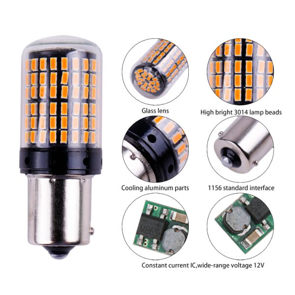 1x 3014 144smd CanBus S25 1156 BA15S P21W LED BAY15D BAU15S PY21W lamp T20 LED 7440 W21W W21/5W led Bulbs For Turn Signal Light - Image 2