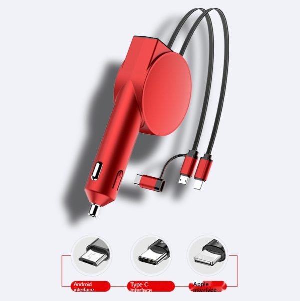 Vogek 3-in-1 Car Charger 60W Super Fast Charging for iPhone Xiaomi Huawei Samsung with Telescopic Charging Cables and Adapters - Image 4