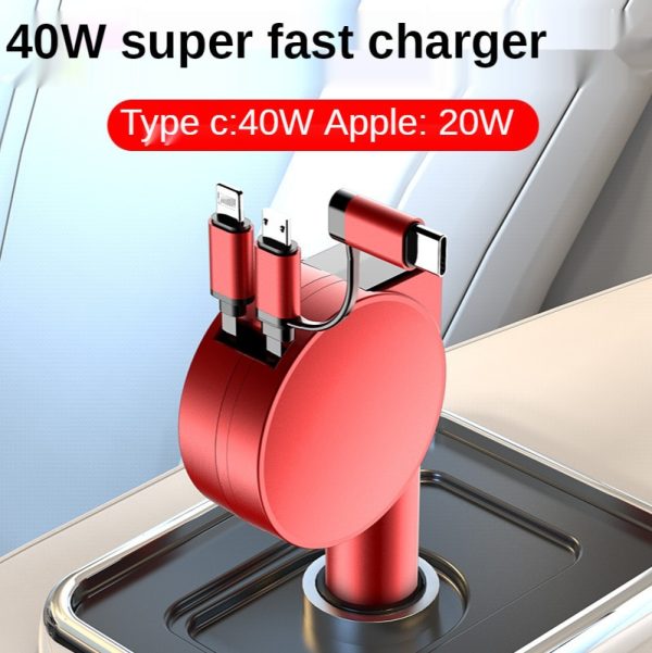 Vogek 3-in-1 Car Charger 60W Super Fast Charging for iPhone Xiaomi Huawei Samsung with Telescopic Charging Cables and Adapters - Image 2